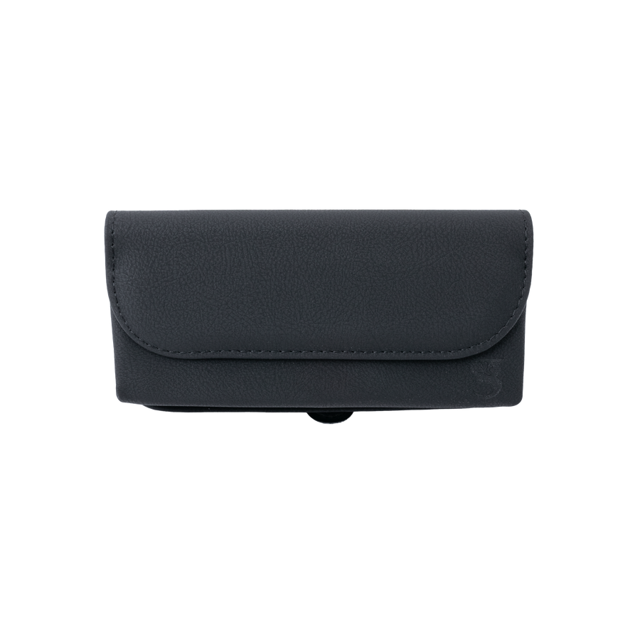Black textured sunglasses case showing logo geckobrands