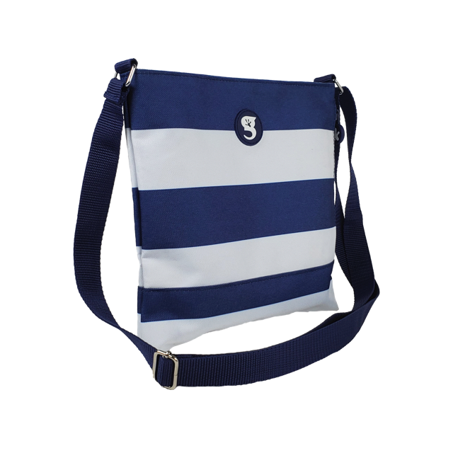 Blue and white striped crossbody bag sales